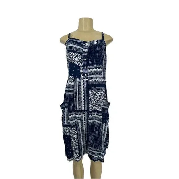 NEW Knox Rose Large Women Patchwork Bandana Print Sun Dress Blue 15-51k - Picture 1 of 9